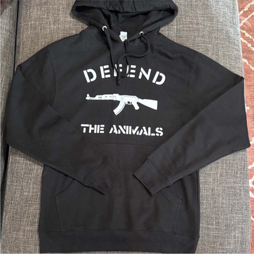 Arm The Animals Vegan Hoodie – Black Graphic Pullover Sweatshirt (Unisex) - Picture 2 of 3